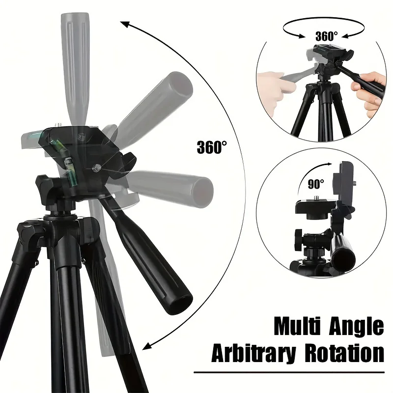 Treppiede Leggero e Portatile per Fotocamera con Altezza Regolabile e Clip Retrattile per Telefono, Ideale per Viaggi e Selfie - immagine 3