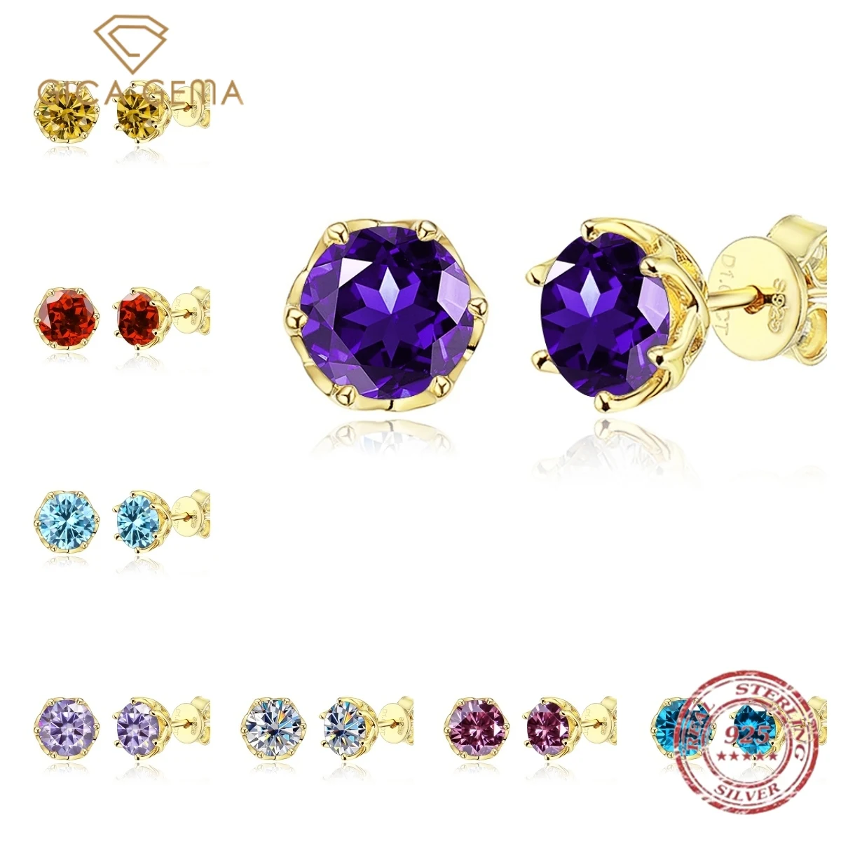 

Женские круглые серьги-гвоздики Gica Gema, Роскошные Разноцветные серьги с кристаллами, серебро 2023 пробы и золото, свадебные ювелирные изделия для помолвки для женщин, 925