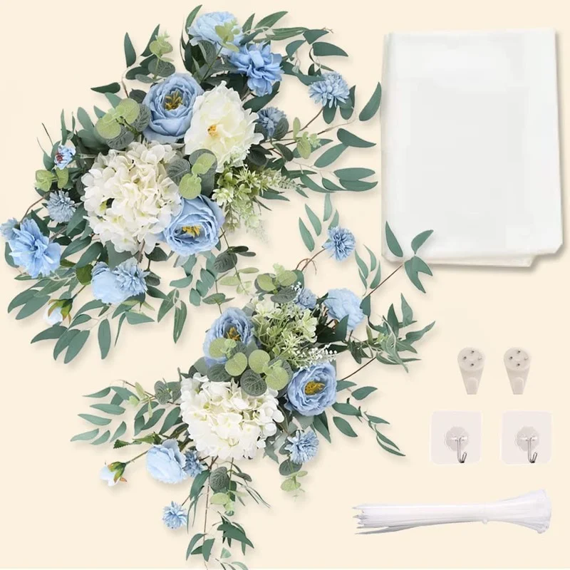 

2Packs Artificial Flowers Wedding Arch Flower Kit with Fabric Clear Drape, Fake Flowers for Wedding Arch Sign Decoration