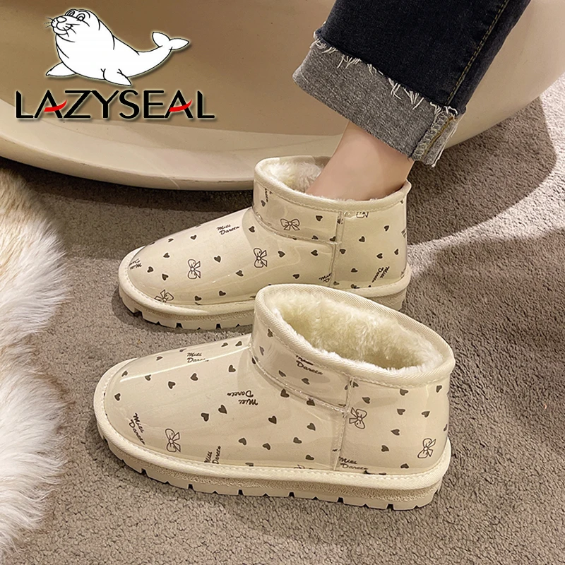 

Водонепроницаемые зимние ботинки LazySeal на платформе, красивая теплая длинная пушистая обувь, женские зимние ботинки на плоской подошве 3 см с плюшевой подкладкой
