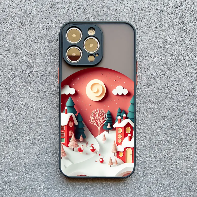 Weihnachtliche Baum- und Weihnachtsmann-Handyhülle für iPhone 17 16 15 14 13 12 11 Pro Max Mini XS XR X Plus – Stoßfeste Landschafts-Schutzhülle – Detail 11