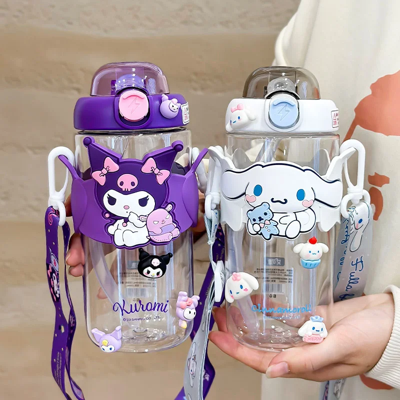 

Sanrio Cinnamoroll Kuromi Space Cup Plastic Water Bottle Summer New Cute Girl Heart 650ml with Sippy Portable for Students Gifts