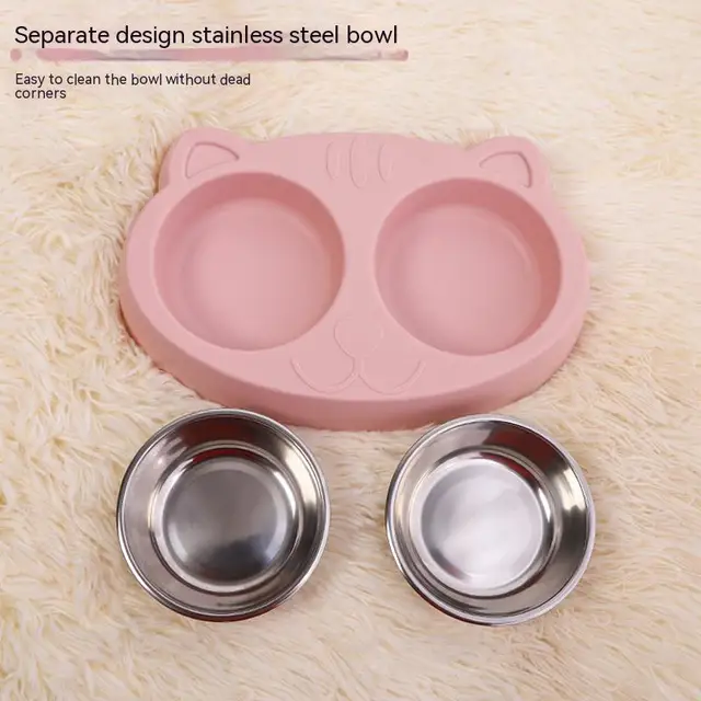 Non-Slip Double Cat Bowl Pet Water Food Feed Dog Bowls Pet Bowl Cats Feeder Feeding stainless steel Bowl Kitten Pet Supplies 4