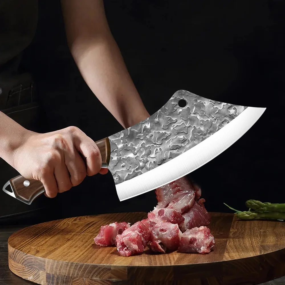 MDHAND 7-Zoll-Küchenmesser mit handgeschmiedeter Klinge, Metzgermesser aus Edelstahl, scharfes Fleischbeil, Kochmesser für Huhn und Rindfleisch – Detail 5