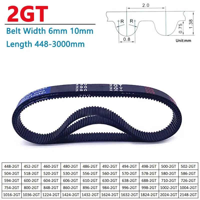 1pc GT2 2GT Synchronous Timing Belt Length 448-3000mm Width 6mm 10mm Rubber Closed Loop Transmission Drive Belt 3D Printer Parts