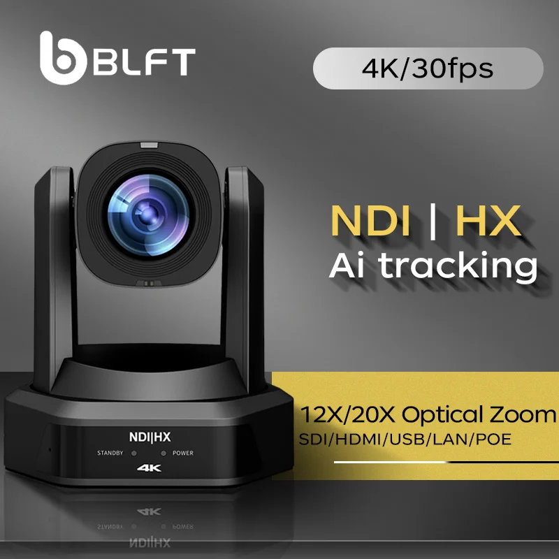4K PTZ NDI Camera 12X 20X Optical Zoom AI Auto Tracking with PoE HDMI/SDI/USB/IP Live Streaming PTZ Camera for Church Services 1