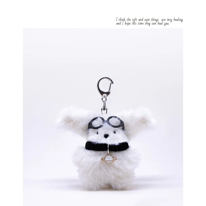 INS Wind Puppy Plush Pendant Decoration Cartoon sunglasses Cute Girl Heart Little Milk Dog Plush Pendant  Doll Bag Gift Keychain 500pcs pink thank you for your order sticker heart handmade sticker gift bag diy decoration labels