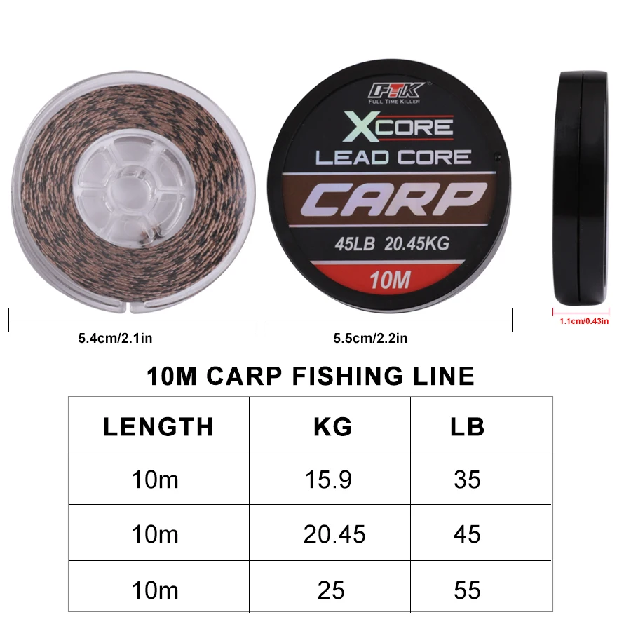 FTK Leadcore Carp Fishing Line 35LB/45LB/55LB 10M 15.9/20.45/25KG Make Carp Hair Rigs 4Colors Braided LeadLine