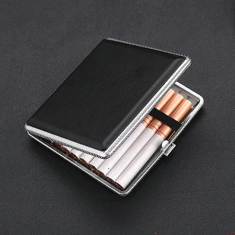BORISTAK20 Sticks Leather Cigarette Box Cigar Case Metal Smoking