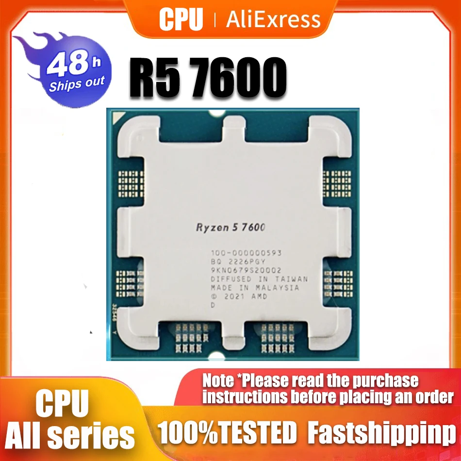 Amd Ryzen 5 7600 R5 7600 3.8 Ghz 6-Core 12-Thread Cpu Processor 5Nm L3 = 32M 100-000001015 Socket Am5 Tray Nuovo Ma Senza Dispositivo Di Raffreddament