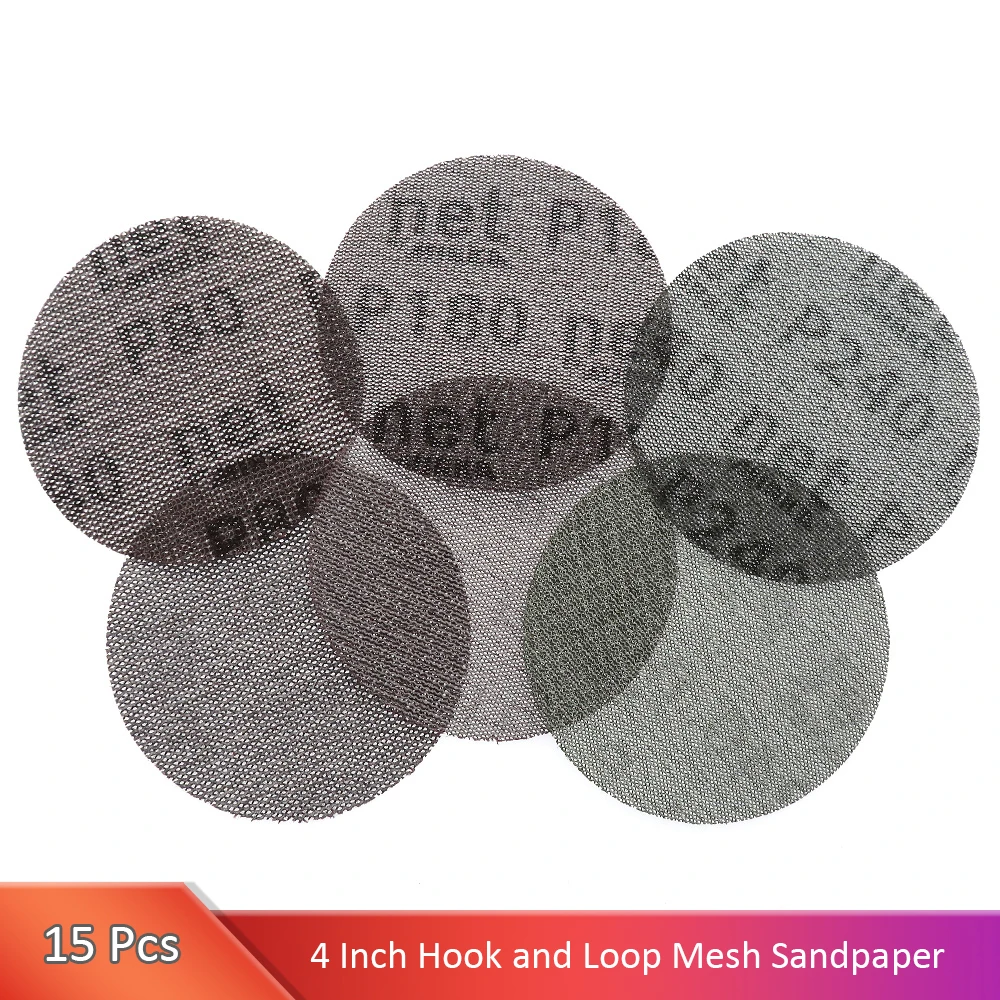 15Pcs Mesh Abrasive Dust Free Sanding Discs 4 Inch 100mm Anti-blocking Dry Grinding Sandpaper 80 to 240 Grit