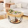 31.5" Round Coffee Table,  2-Tier Coffee Tables for Living Room,  Small Wood Coffee Table with Storage 3