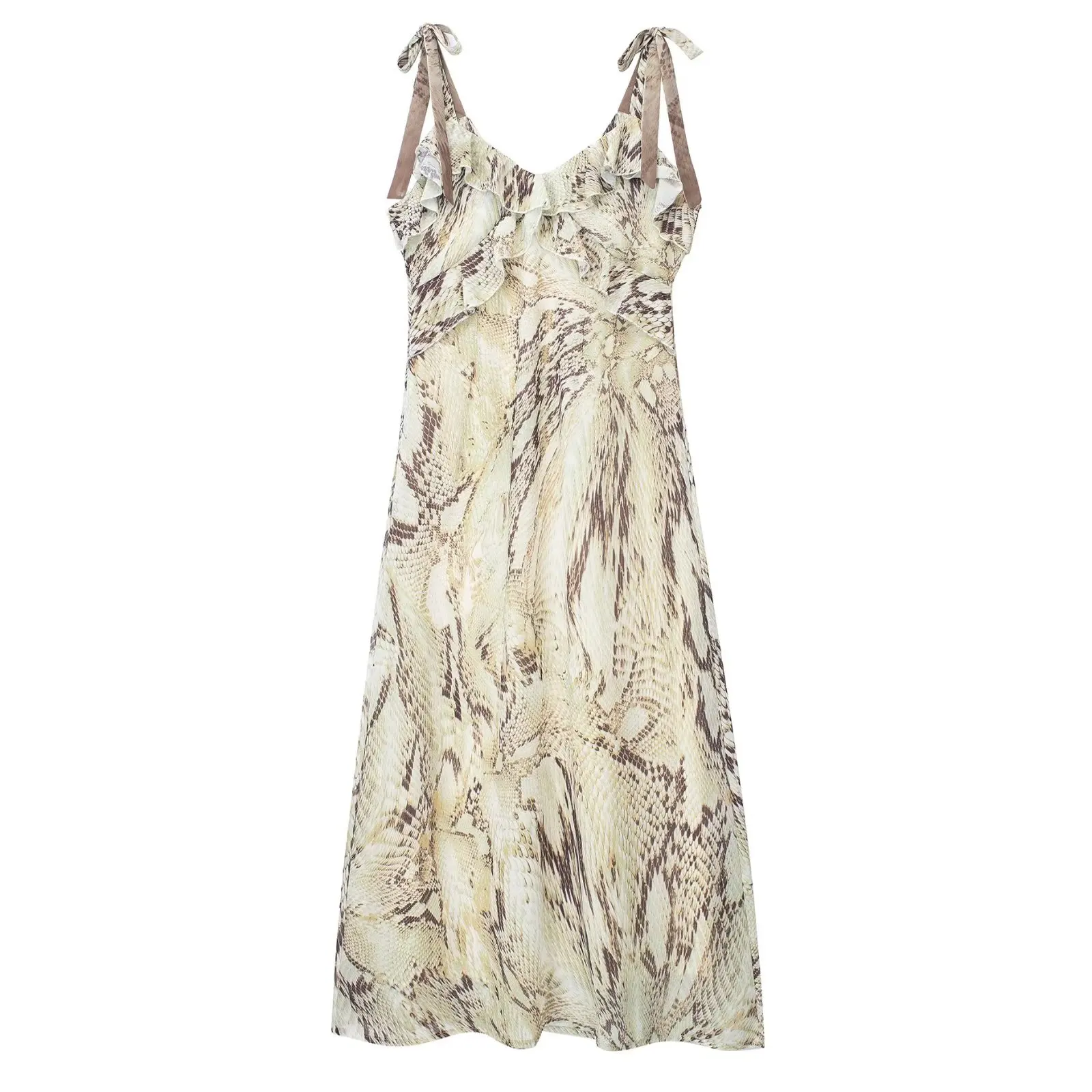 thumbnail image 1 of Vestido de tirantes con volantes vintage de TEELYNN para mujer, cuello en V, sin mangas, estilo bohemio, de gasa, estampado, elegante, para mujer, vestidos largos de verano, 1 of 5