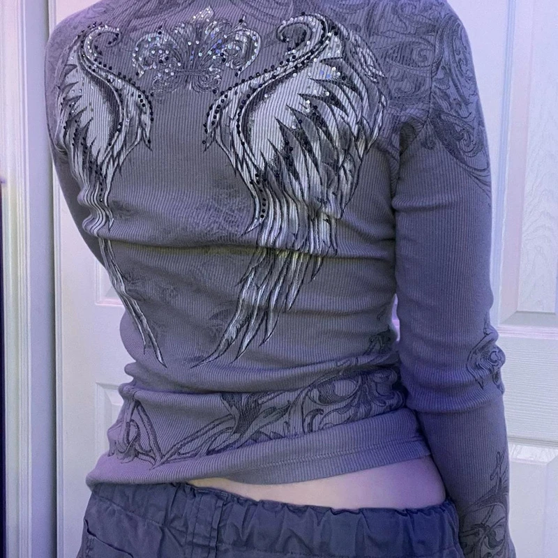 ★HURJABOYACC★ CROP T-SHIRTS GREY WINGS Xzavier Cross Wing Grunge Cyber Y2K Style T-shirt - Etsy