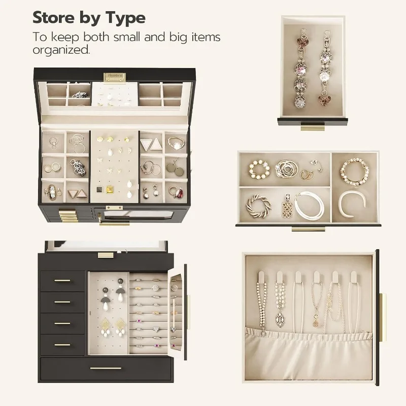 Jewelry Box with Mirror – Large-Capacity Jewelry Organizer Case with Multiple Compartme... - SKU JBM08158 - UGI Packaging