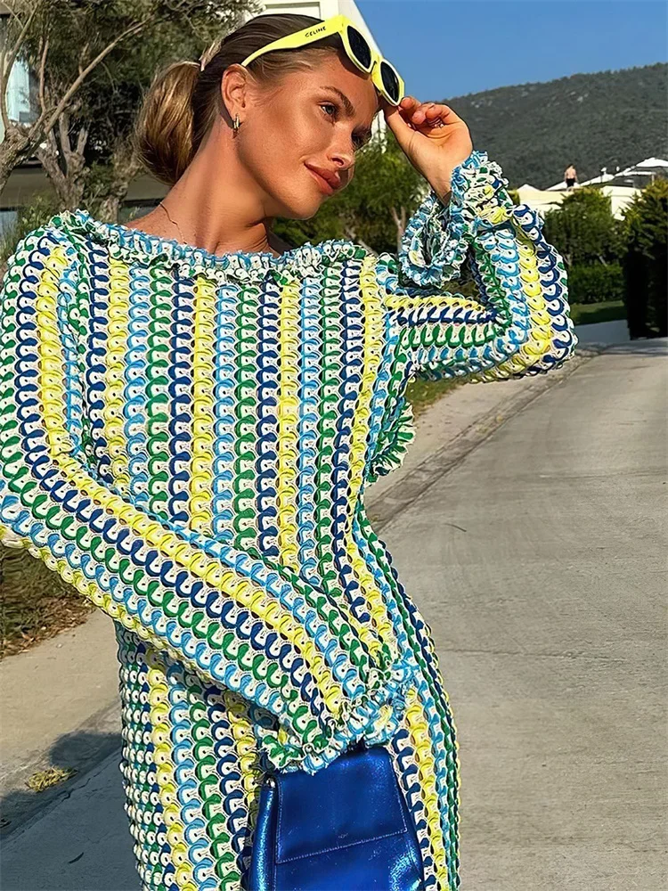 Lace Beach Holiday Long Dress Backless Female Hollow Out Patchwork Elegant Loose Contrast Party Dress Women Maxi Dress