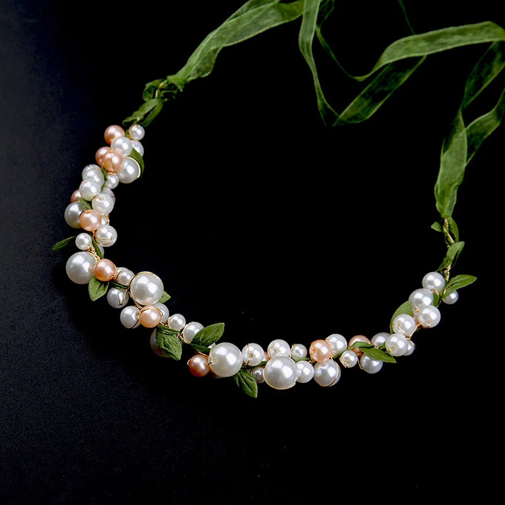 Spring Bohemian Girls Bridal Pearl Hair Headdress Flower Wreath Bride Garland Head Hoop Headbands Hair Jewelry Children Gifts