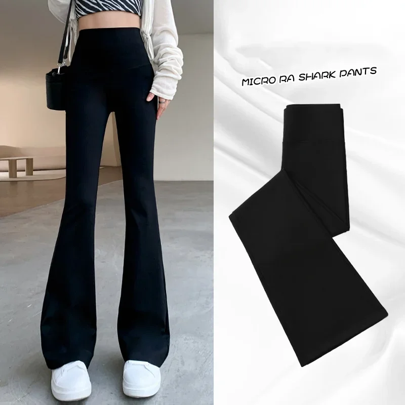 Women High Waist Flare Pants Winter Plush Warm Skinny Slimming Micro Horn Trousers Shark Pant Elegant Office Ladies Tights Y2k women pants