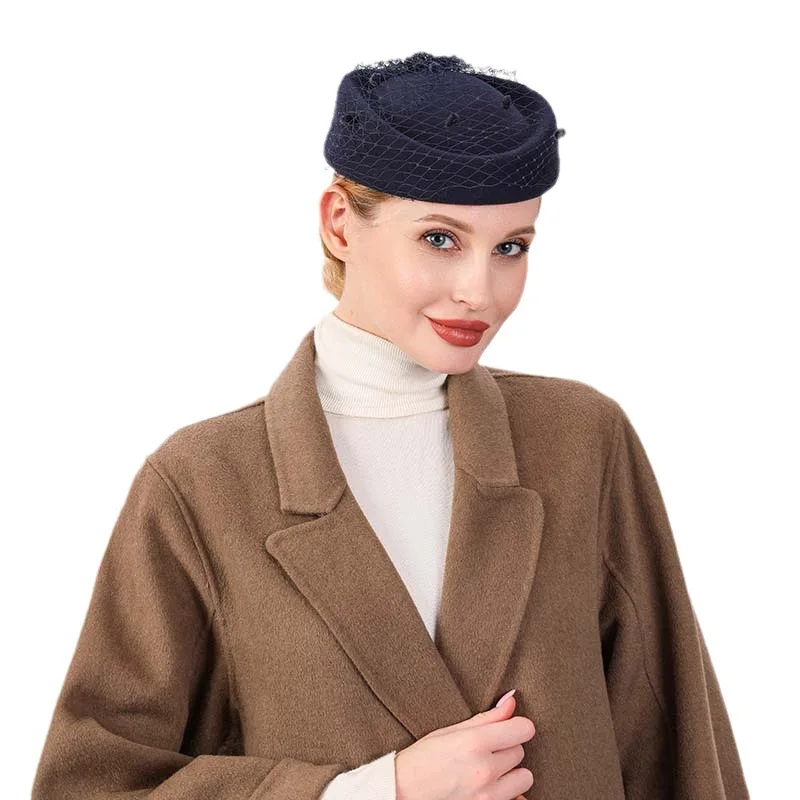 

Берет женский шерстяной в горошек, Фата для лица, головной убор для банкета, коктейля, фалетка из чистой шерсти, головной убор, весна