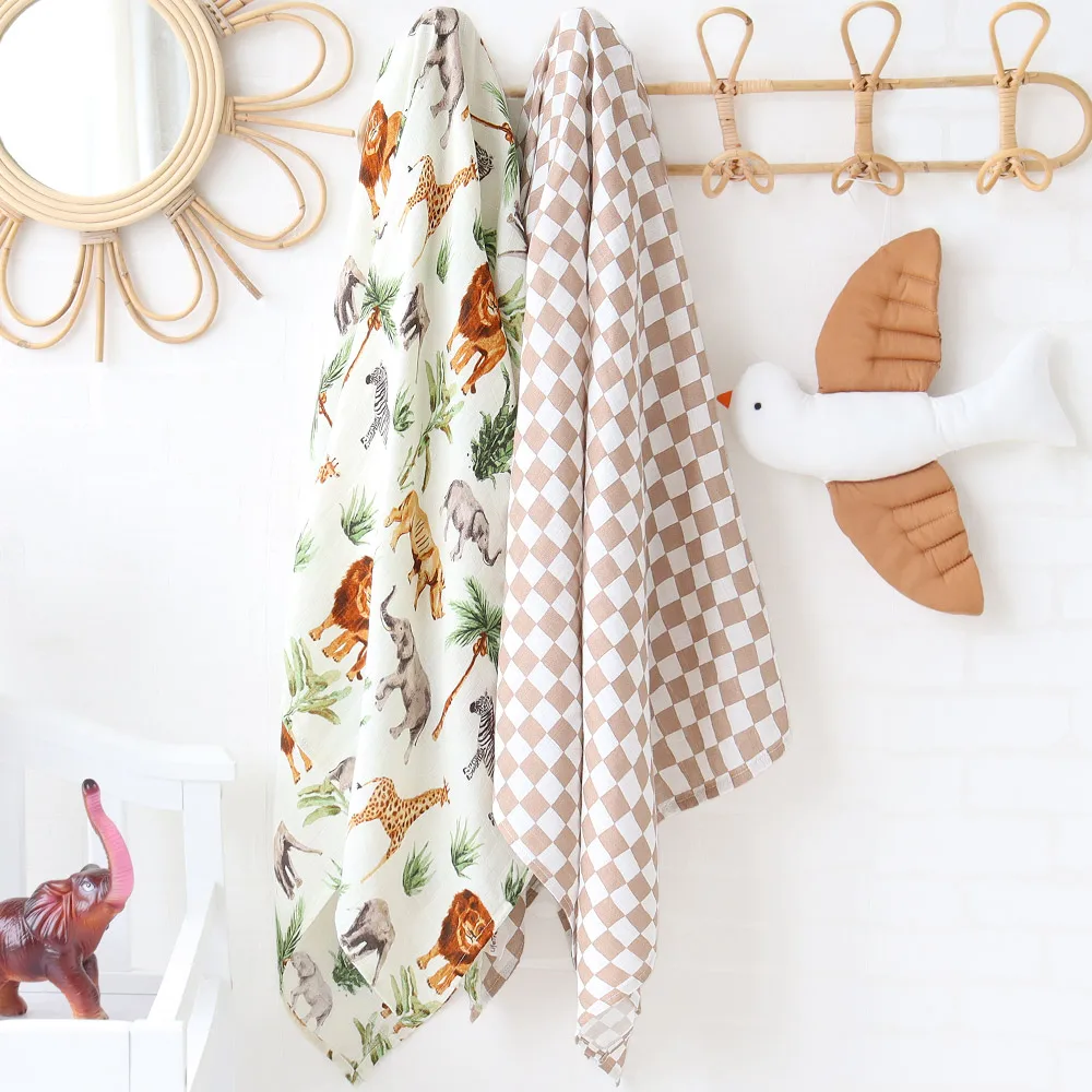 Bamboo Cotton Baby Muslin Swaddle 2 Layers New Born Floral Diaper