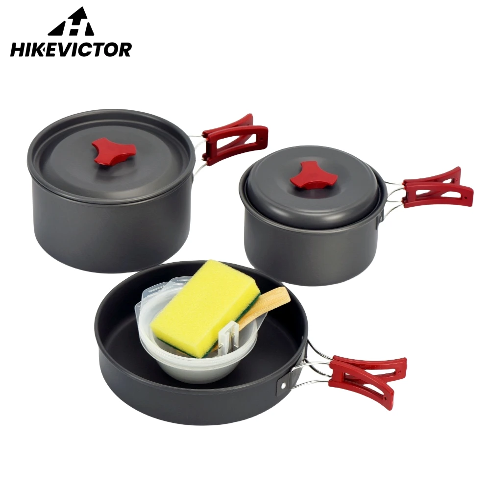 HikeVictor 캠핑 조리기구 세트, 알루미늄 휴대용 야외 식기 조리기구 세트, 요리 키트, 팬 그릇 주전자 냄비, 하이킹 바베큐 피크닉 