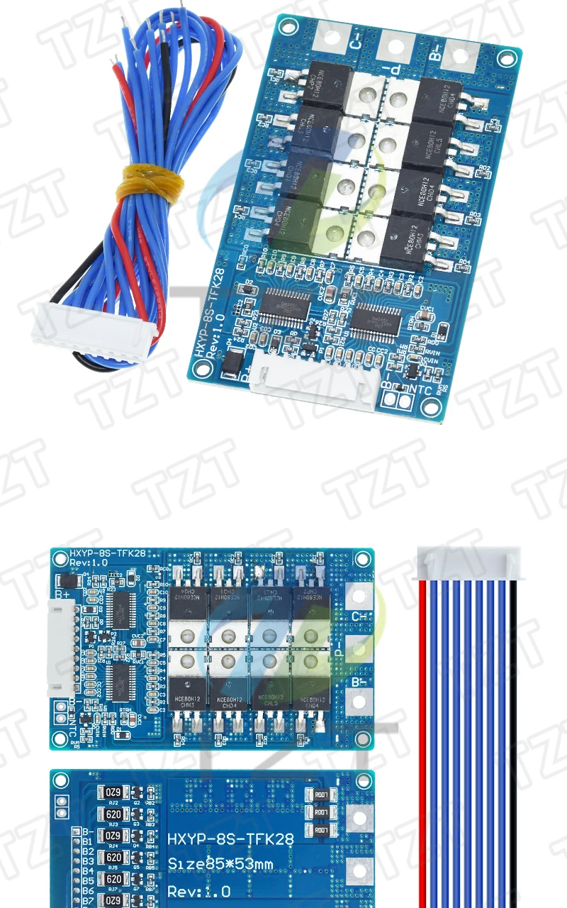 BMS 8S 28V 28A Lifepo4 Batterieladeplatine mit Kurzschluss- und Temperaturschutz, PCM-Selbstwiederherstellungsfunktion und Balancierungs-/Temperaturschutz – Detail 6
