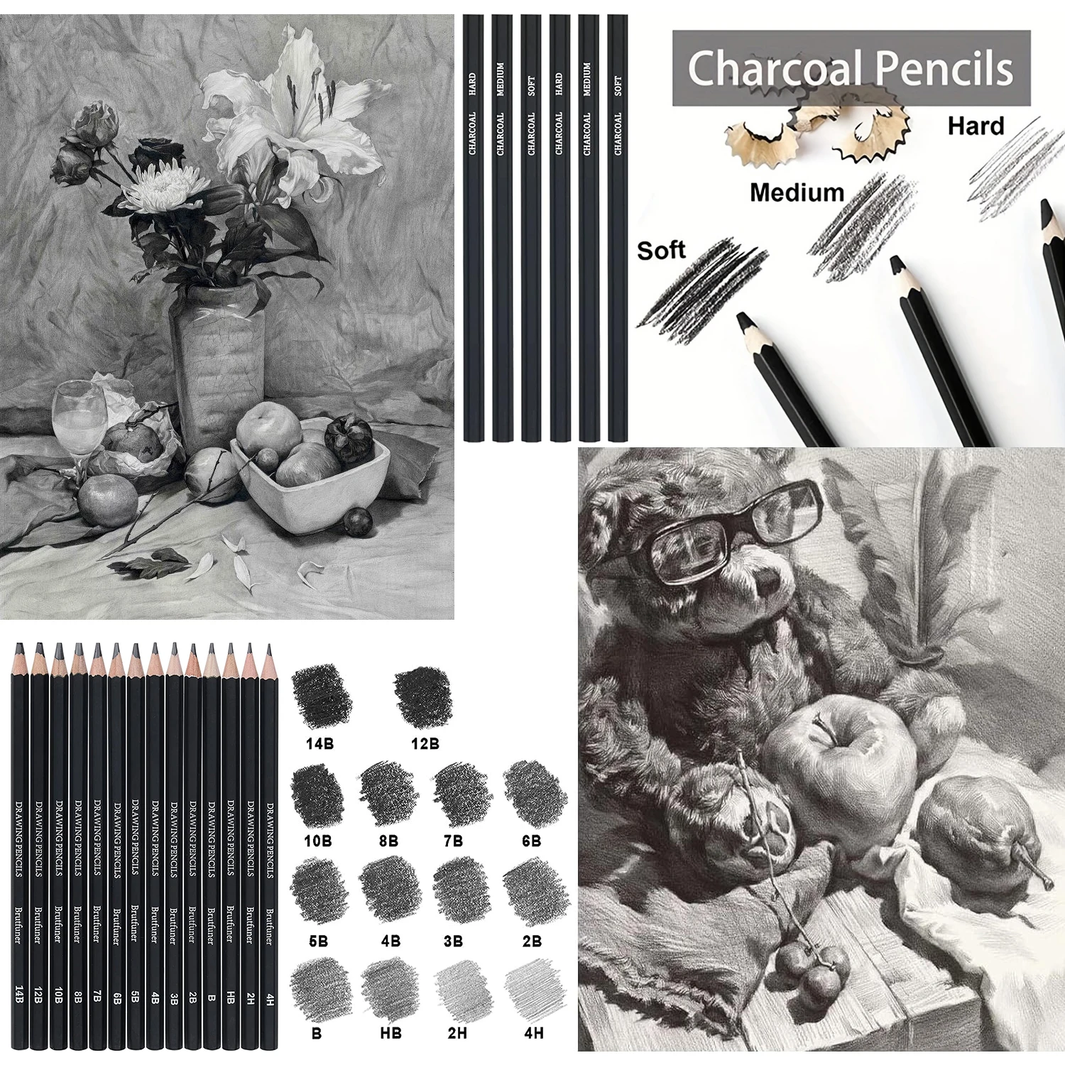Drawing Set 29Pcs Sketching Pencils Portable Pen Curtain-Charcoal Charcoal Stick Sharpener Eraser
