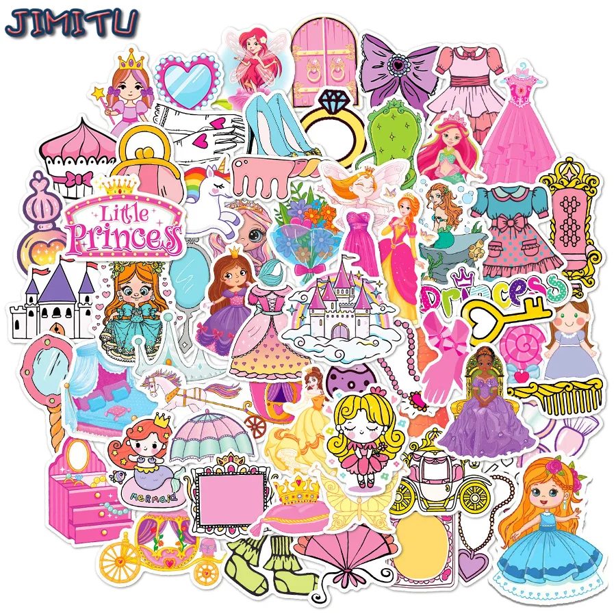 Lovely Princess Sticker Fairy Tale Engineering Vehicle Sticker for Laptop Water Bottle Guitar Bicycle Decal Birthday Gift