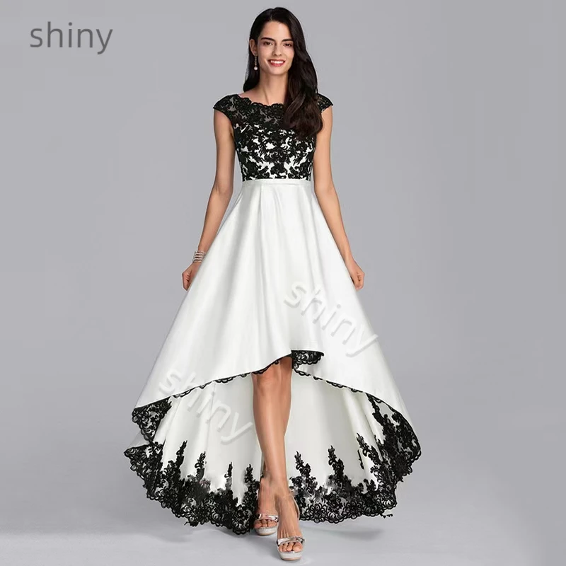 

Elegant Satin A-line Applique Round Neck Hat Sleeves Sexy Floor to Floor Business Party Women's Evening Party Prom Evening Dress