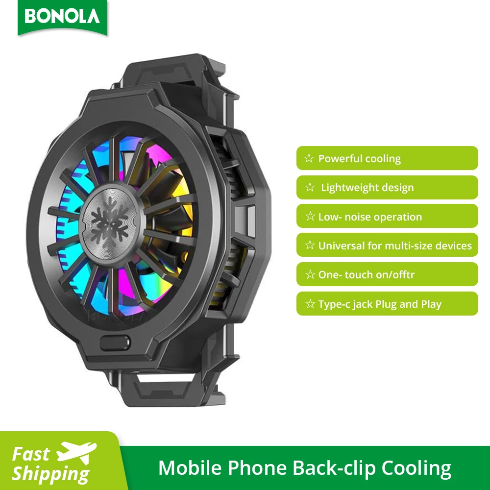 

Кулер для телефона Bonola с зажимом, универсальный охлаждающий RGB-вентилятор для iPhone/Android, бесшумная лампа
