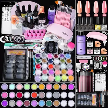 Acrylic Nail Kit Set Acrylic Powder Kit With Nail Lamp Acrylic Nail Glue Glitter Powder Nail Tips Nail Art Tool Kit