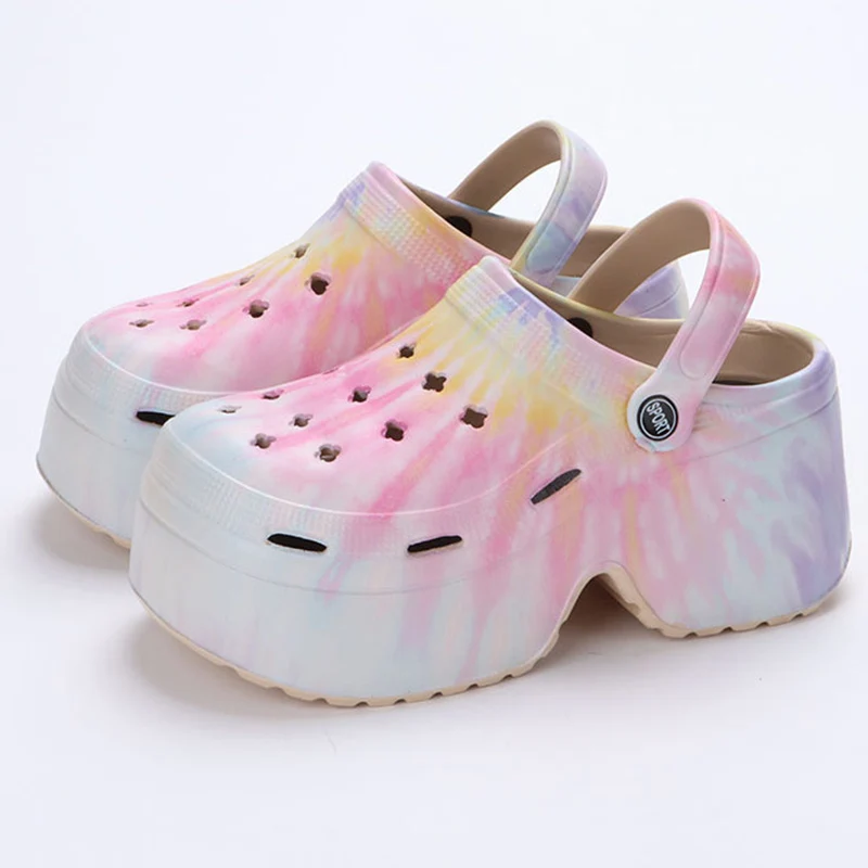 Lucyever Fashion Colorful Chunky Platform Sandals Women Wedge Heels Clogs Slippers Woman Hollow Out Closed Toe Beach Slides