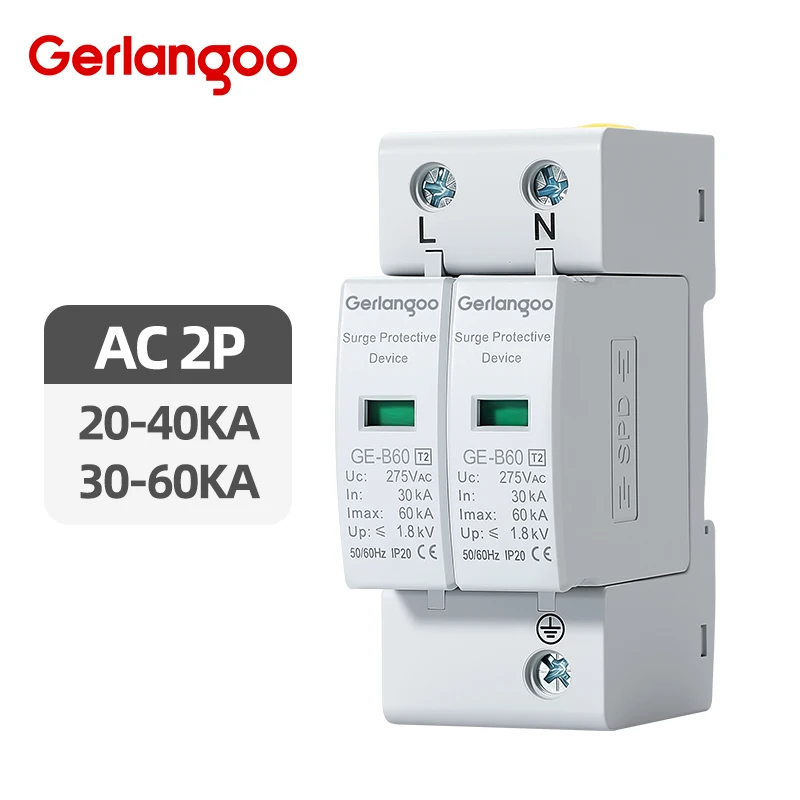 Dual AC 275V/385V 20KA-40KA Lightning Surge Protector with PE House Safety Electricity Guard