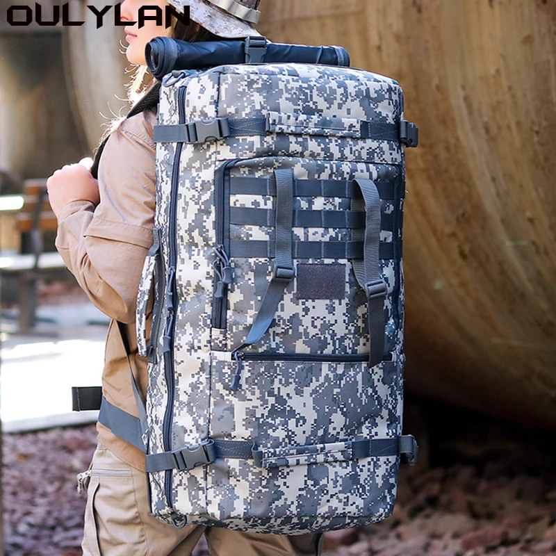 

Oulylan ountaineering Shoulder Bag Portable Sports Travel Large Luggage Bag Rucksack 65L Backpack Men Outdoor Camouflage M