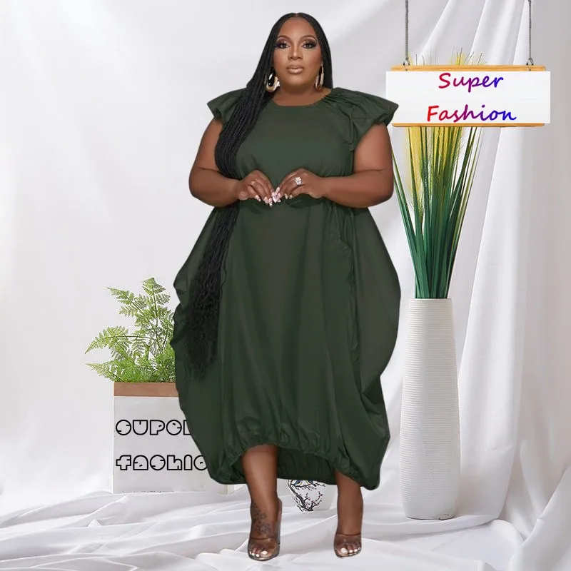 

WSFEC L-4XL Plus Size Dresses Women Clothing Solid Color Short Sleeve Loose Irregular Cusual Summer Long Dress Dropshipping