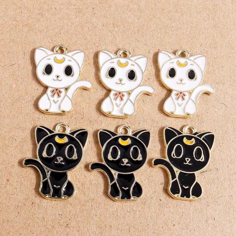 10 Stück 22x28mm Cartoon Tier Katze Charms Emaille Mond Charms Anhänger für Schmuckherstellung Frauen Niedliche Tropfen Ohrringe Halsketten Geschenke – Detail 12