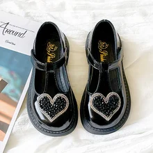 

Girls' Leather Shoes Black And White Kids's Love Diamond Performance Shoes Spring Autumn Children's Princess Dress Single Shoes