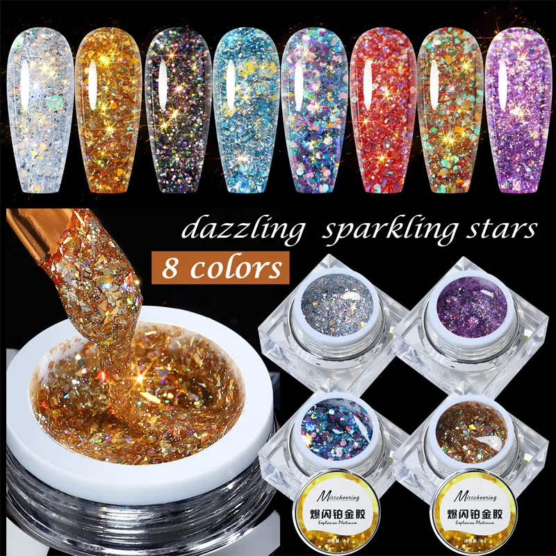 

5ml Flash platinum Gel Nail Polish Crystal Semi Permanent Soak Off UV Colorful glass Gel Varnish Nail Art Manicure Vernis