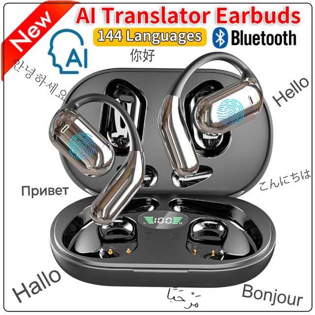 3 in 1 Translation Earphones 144 Languages Real-Time Translator Earbuds Noise Reduction Waterproof Business AI Translator Earbud 2