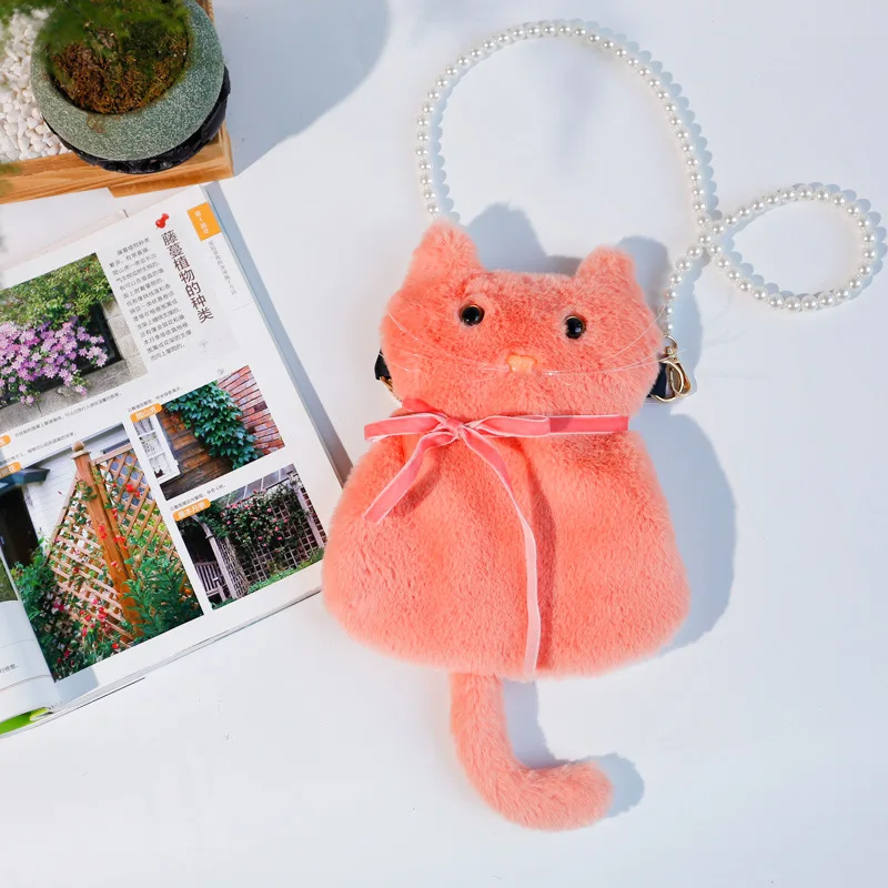 Girls Cute Plush Mobile Phone Bag Cat Crossbody Mini Purse Wallet Shoulder Bag Teen Handbags