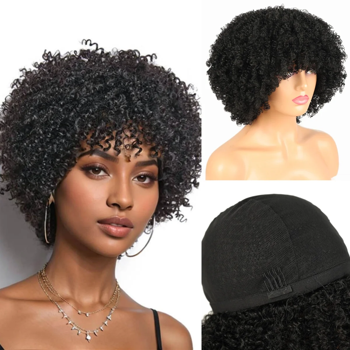 Synthetic Short Pixie Kinky Curly Wigs for Women Simple Cheap Machine Made Wigs Ombre Brown Black Hair Natural Hair Styles
