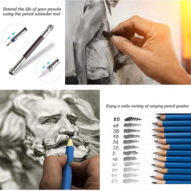 Professional 70Pcs Set Artist Sketching Drawing Pencil Charcoal Graphite  Stick Accessories Complete Graphing Art Kit +