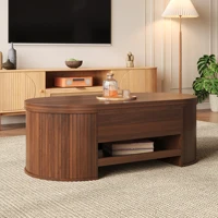 Table basse relevable avec rangement, table basse Trau avec côtés en bois courbés et étagère coulissante, meubles multifonctionnels pour salon 5