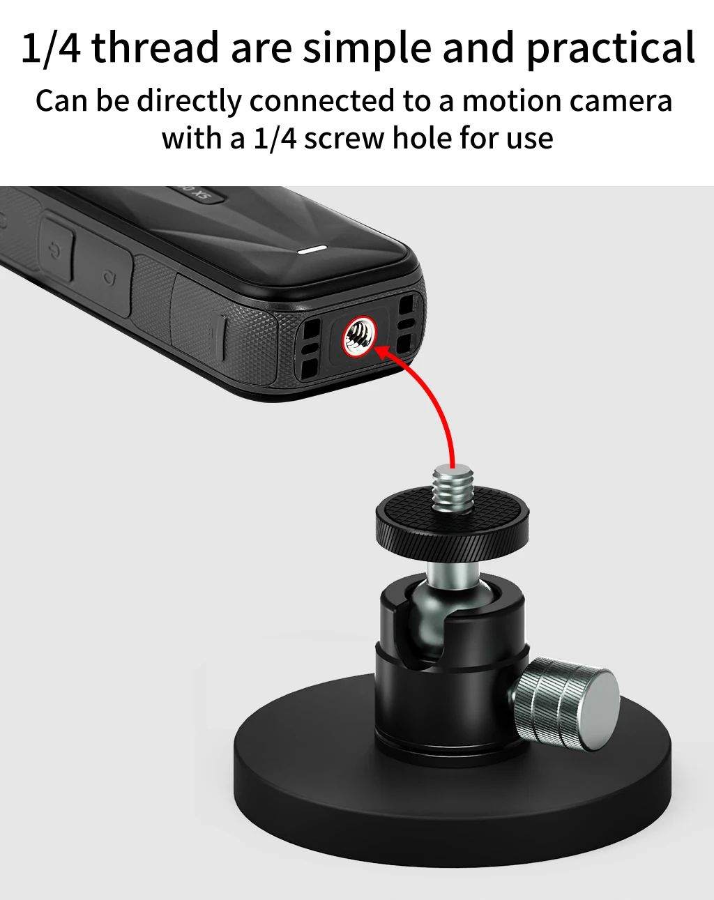 One Click Lock Stativadapter 17 mm Kugelkopf D66 Magnetfuß 360 drehbare Dämpfung für GoPro 13 Insta360 X5 DJI Action Kamera – Detail 10