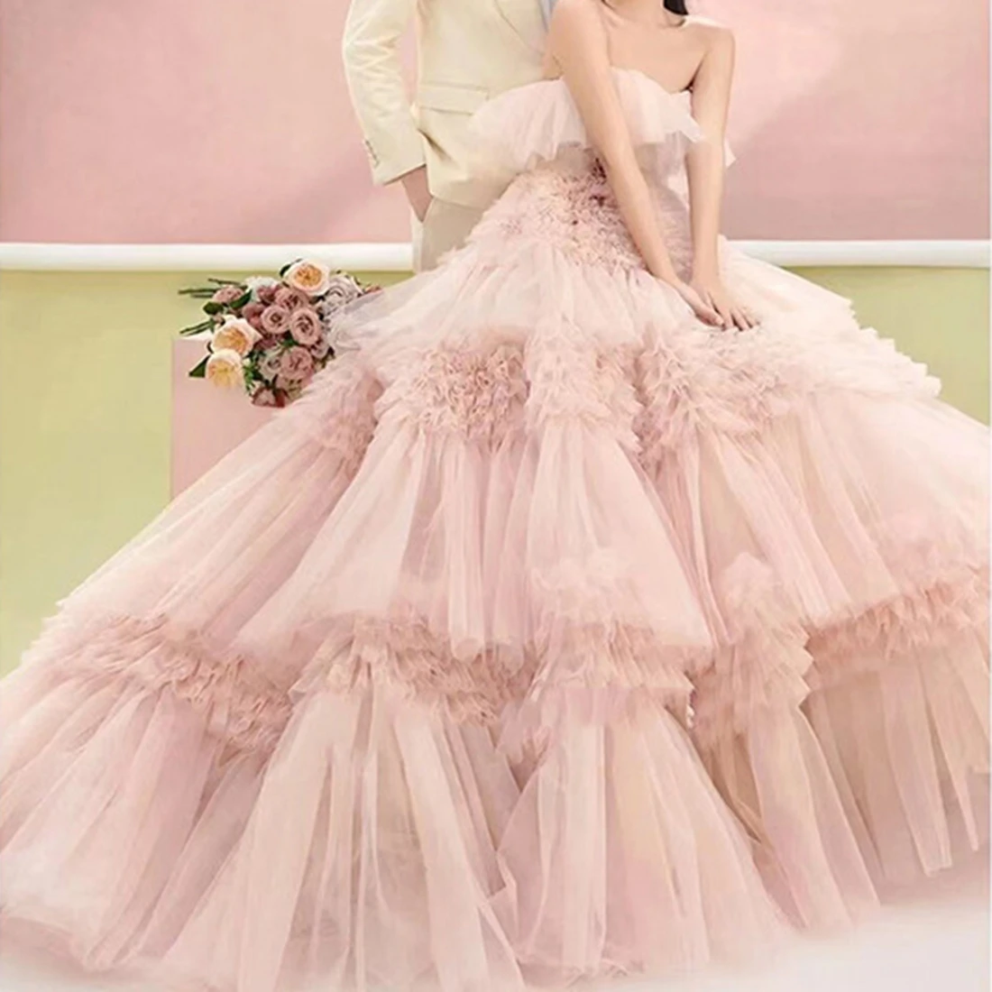 

New Evening Dress Street Puffy Skirt Colorful Tulle Elegant Wedding Dress