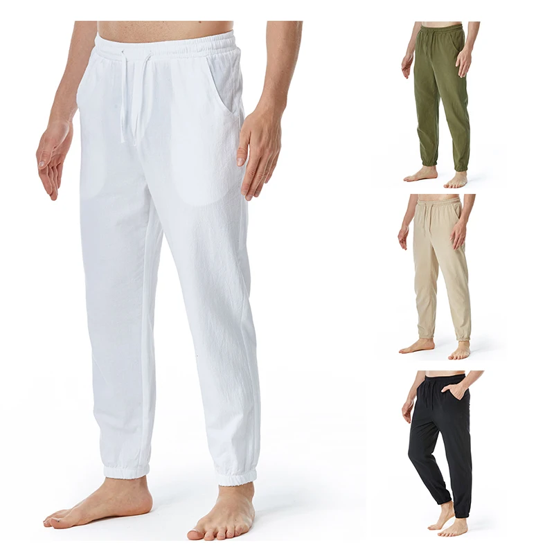 

Men’s Linen Cotton Casual Loose Track Cargo Pants Lightweight Elastic Waist Yoga Sports Pants