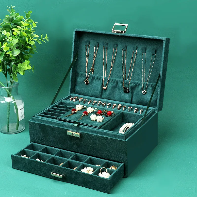 VintageGreenBoxHandJewelryVelvetJewelryBoxWeddingPrincess