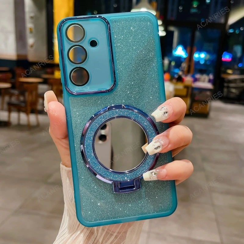 Glitter Clear Silicone Soft Case with Makeup Mirror Stand Cover