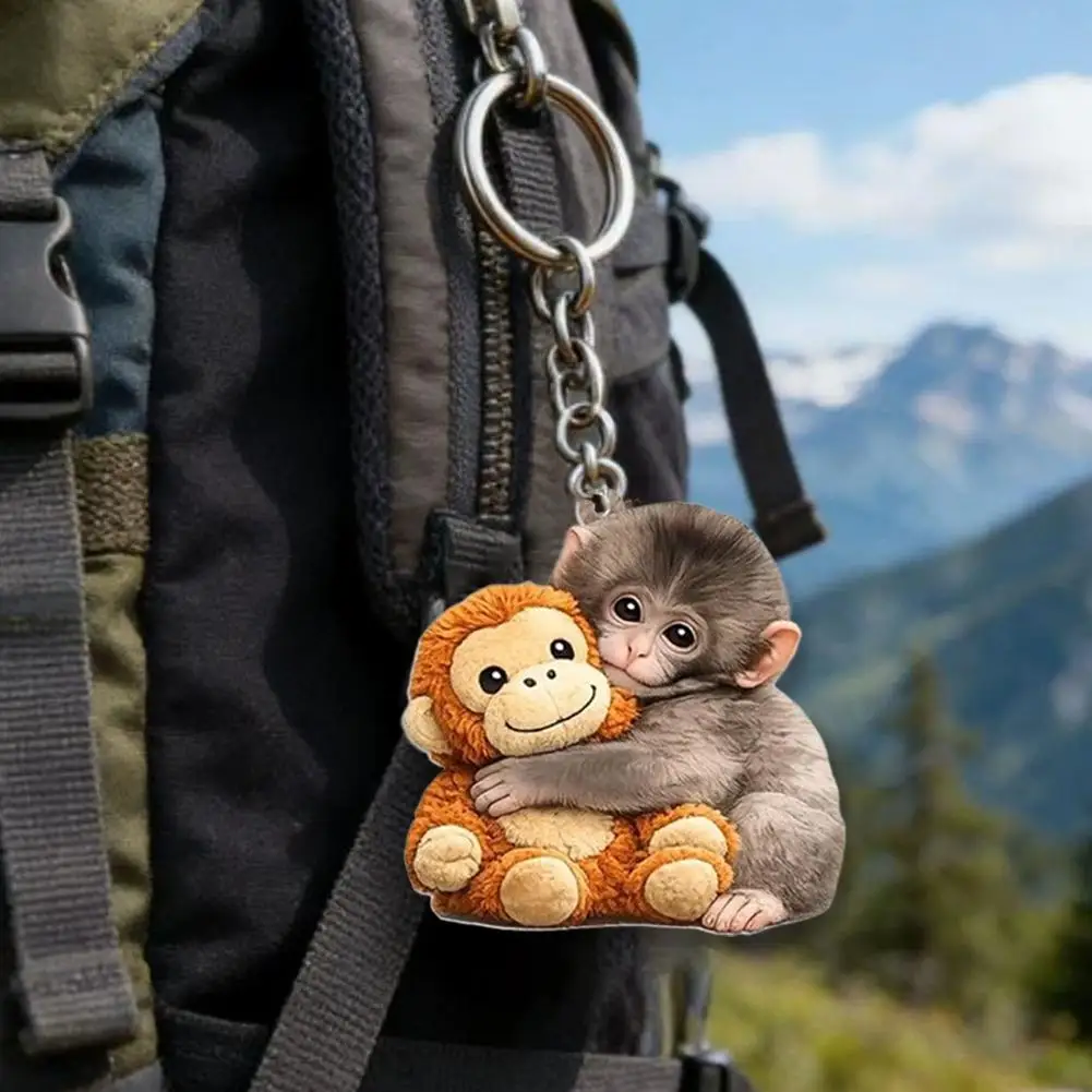 귀여운 펀치 원숭이 아크릴 2D 펜던트 장난감 열쇠고리 자동차 장식 패션 키 액세서리 홈 데코레이션 피규어 미니어처 모델
