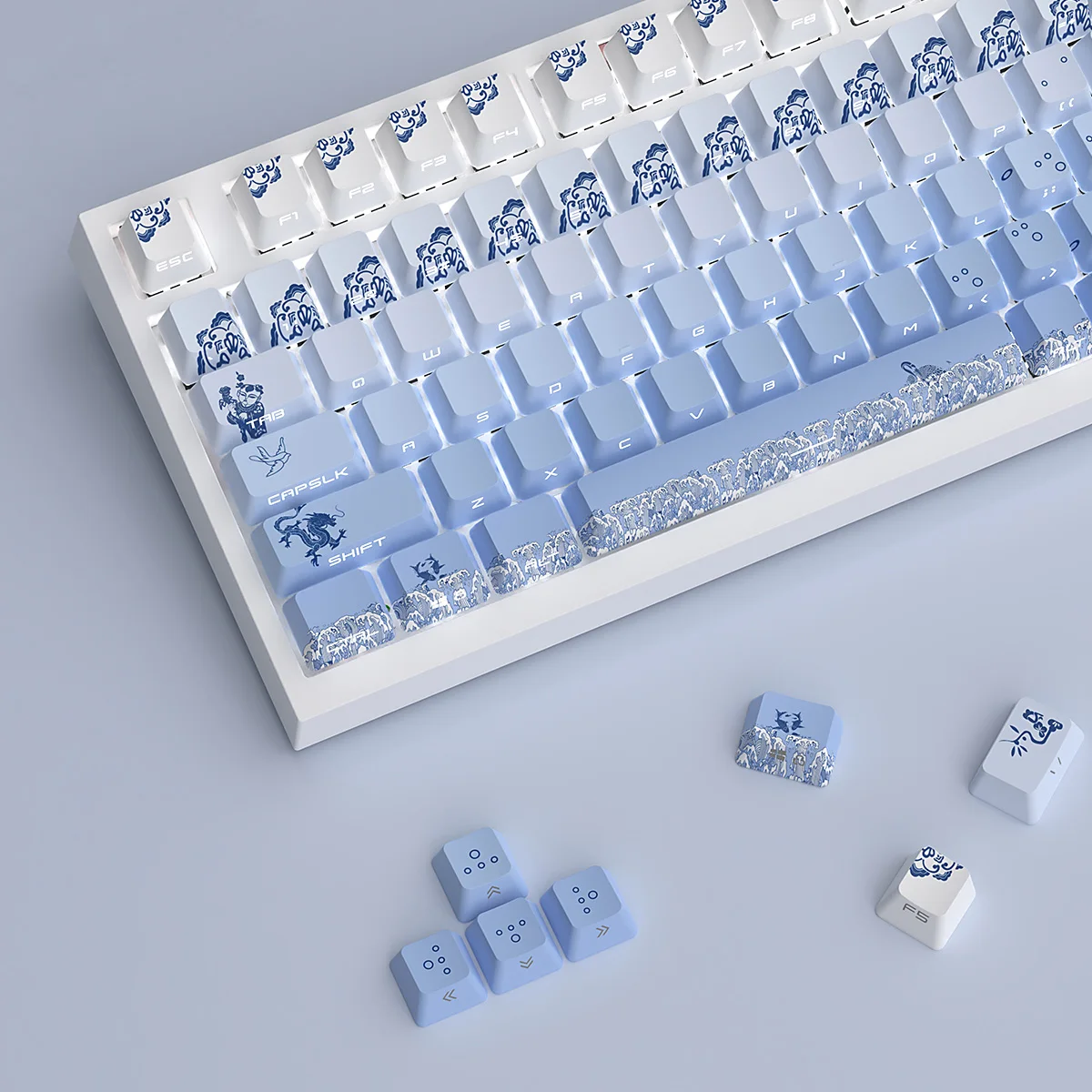 Pbt-teclas Duplas Teclado de Porcelana Azul e Branca Sub de Corante Retroiluminação Lateral para Interruptores mx Teclado Mecânico - Imagem 4